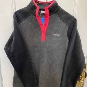 Columbia Sweater Womens Medium Black Gray Quarter button up Pullover Fleece